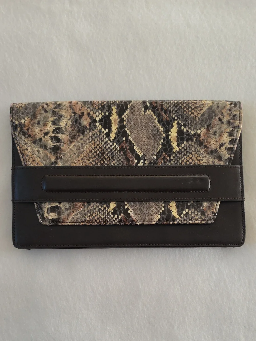 Banana Republic Snake-Print and Dark Brown Leather Wristlet Clutch